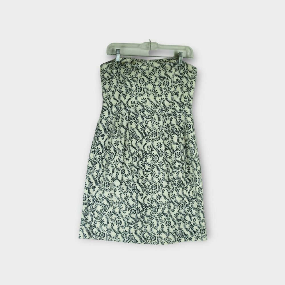 J. Crew Strapless Jacquard Cotton Dress Size 8 Rambling Rose Navy Floral